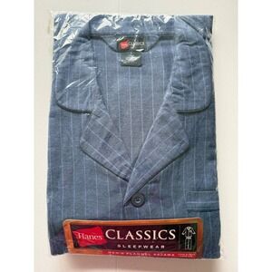 Vintage Hanes Classics Men's Flannel Sleepwear Pajamas Set Large Blue Pinstripes